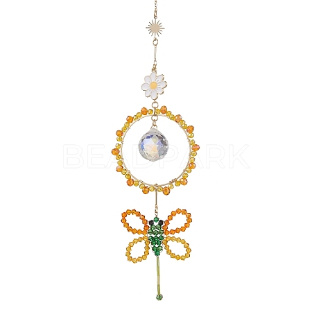 Alloy Enamel Flower & Glass Beads Ring Pendant Decorations HJEW-TA00256-1