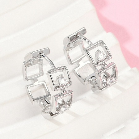 Brass Clear Cubic Zirconia Hoop Earrings EJEW-Q016-02P-1