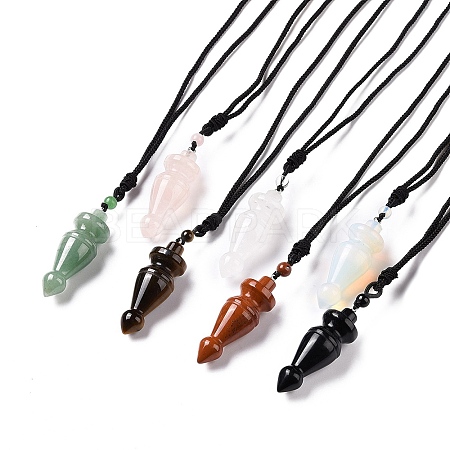 Gemstone Pendulum Shape Pendant Necklace with Nylon Cord for Women G-A210-07-1