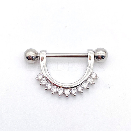 304 Stainless Steel Clear Cubic Zirconia Flat Round Nipple Rings WG994A5-11-1