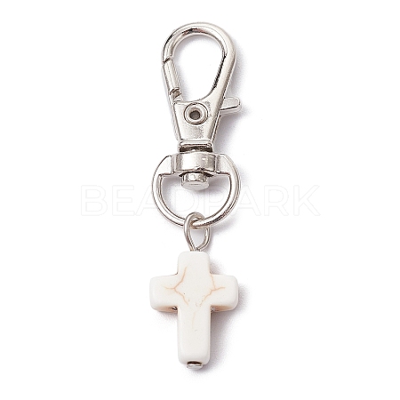 Synthetic Turquoise Cross Pendant Decorations HJEW-JM01531-02-1