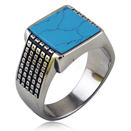 304 Stainless Steel with Synthetic Turquoise Finger Rings FS-WGC2D4C-04-1