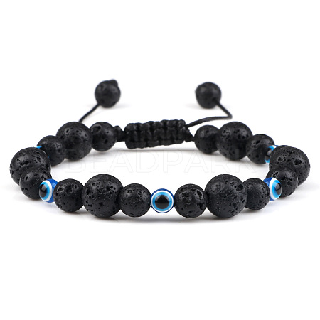 Round Natural Lava Rock Braided Beaded Bracelets XM7085-3-1