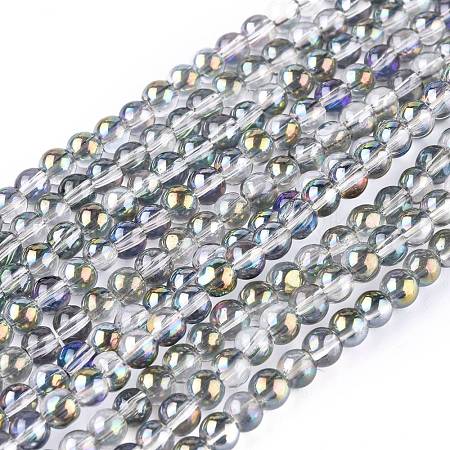 Full Rainbow Plated Round Electroplated Glass Beads Strands X-EGLA-I002-8mm-01-1