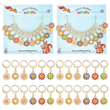 Alloy Enamel Sunflower Charms Locking Stitch Markers HJEW-PH01571-1