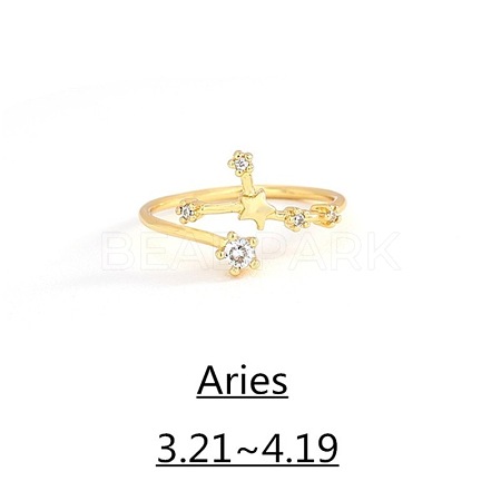 Twelve Constellation Brass Micro Pave Clear Cubic Zirconia Cuff Rings FS-WG8E359-08-1
