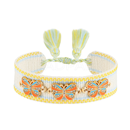 Butterfly Adjustable Polyester & Alloy & Resin Enamel & Rhinestone Slider Bracelets FS-WG9985D-02-1