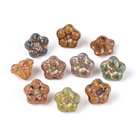 Picasso Baking Paint & Golden Metal Enlaced Glass Beads DGLA-T004-62M-1