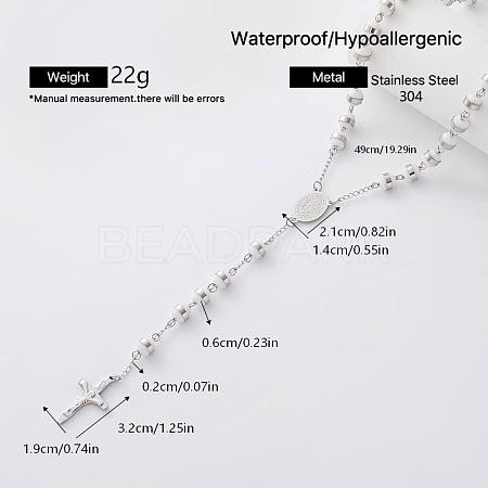 Vintage 304 Stainless Steel Column Rosary Bead Necklaces VY6657-1-1