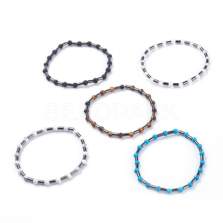 Natural & Synthetic Gemstone Stretch Bracelets BJEW-JB03740-1
