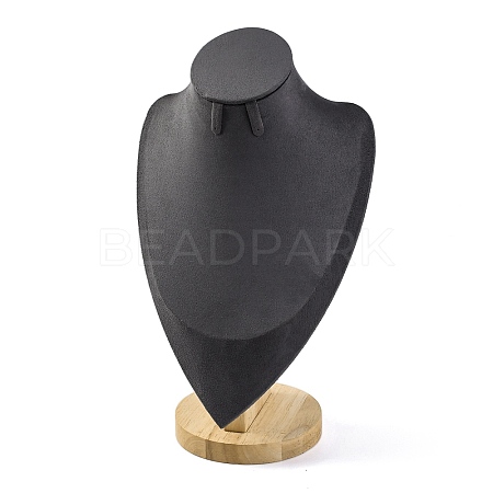 Bust Shaped Microfiber & Wood Jewelry Necklace & Earrings Display Stands NDIS-H042-01C-02-1