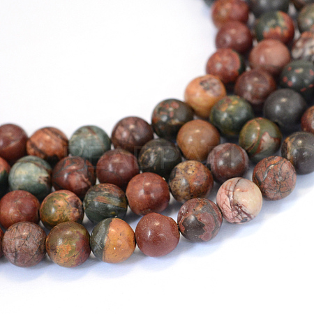 Natural Picasso Stone/Picasso Jasper Beads Strands X-G-E334-8mm-10-1