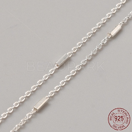 925 Sterling Silver Cable Chains with Faceted Column Beaded STER-TAC0002-04-1