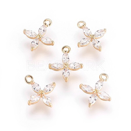 Real 18K Gold Plated Brass Cubic Zirconia Charms X-KK-R037-157G-1