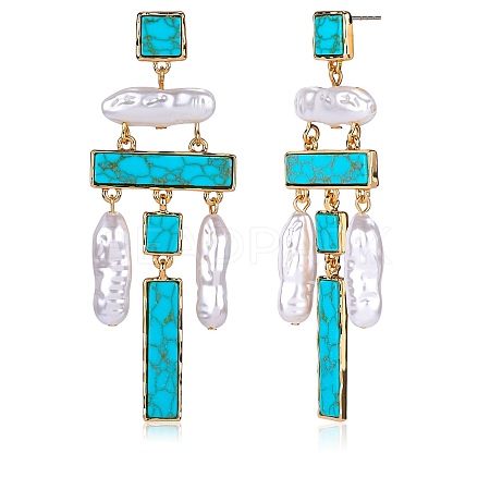 Synthetic Turquoise Rectangle Chandelier Earrings JE1132A-1