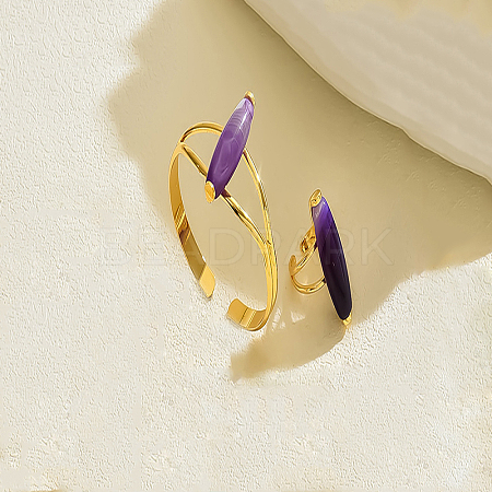 Bohemian Style Horse Eye Natural Agate & Metal Cuff Bangle & Ring Set for Women Party and Evening Wear ZI1822-4-1