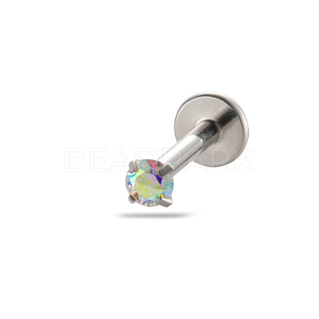 G23 Titanium Alloy Cubic Zirconia 17 Gauge Flat Round Threadless Labrets WG94BD7-24-1