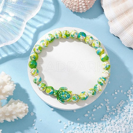 Synthetic Dyed Turquoise Beaded Stretch Bracelets for Women Men BJEW-JB11549-01-1