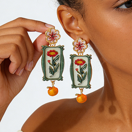 Alloy & Enamel Stud Dangle Earrings for Women WG66E5A-01-1