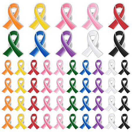 200Pcs 10 Colors Awareness Ribbon Zinc Alloy Enamel Pins JEWB-WA0001-02-1