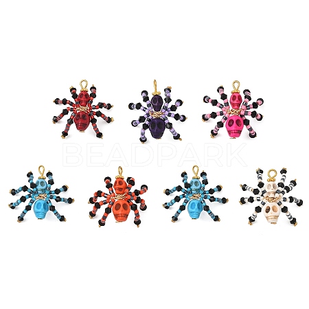 Halloween Theme Dyed Synthetic Turquoise & Glass Seed Beads Pendants PALLOY-MZ00774-1