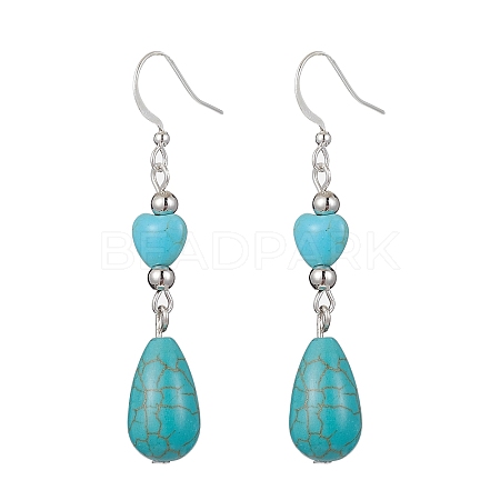 Teardrop & Heart Synthetic Turquoise Dangle Earrings EJEW-JE05531-1