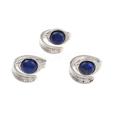 Oval Natural Lapis Lazuli Cuff Ring RJEW-I079-01F-1