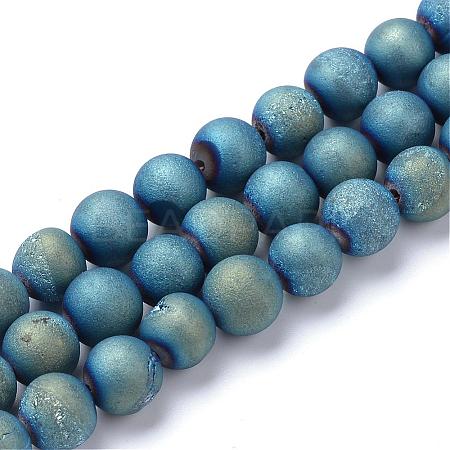 Electroplated Natural Druzy Geode Agate Bead Strands G-R345-6mm-54-1
