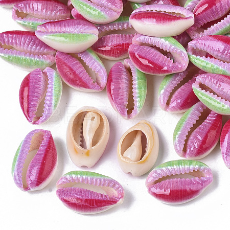 Printed Natural Cowrie Shell Beads X-SSHEL-R047-01-A09-1