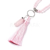 Natural Rose Quartz Bullet & Tassel Pendant Necklace with Mixed Gemstone Beaded Chains NJEW-E585-02E-4