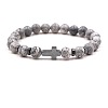 8MM Round Natural Map Stone Beaded Stretch Bracelets with Synthetic Non-magnetic Hematite Cross FA1012-12-1