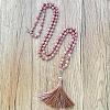 Natural Rhodonite Mala Prayer Round Beaded Wrap Necklaces with Long Tassel and Metal Tree of Life FS-WG93CBE-07-1