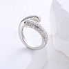 304 Stainless Steel Micro Pave Cubic Zirconia Cuff Open Rings for Women MB7745-1-1