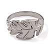 304 Stainless Steel Monstera Leaf Open Cuff Rings for Women RJEW-G285-68P-2