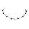 Star Alloy & Round Natural Eyeless Obsidian Link Chain Necklaces for Women NJEW-JN05135-2