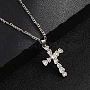 Brass Micro Pave Clear Zirconia Cross Pendant Necklaces NJEW-M211-05A-P-2