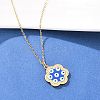 304 Stainless Steel Enamel Blue Evil Eye Flower Pendant Necklaces for Women NJEW-A064-02G-1