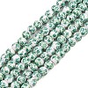 Handmade Flower Printed Porcelain Ceramic Beads Strands PORC-M005-6mm-07-1