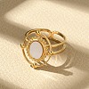 Oval 304 Stainless Steel White Shell Finger Rings for Women RJEW-G346-09G-02-1