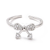 Clear Cubic Zirconia Bowknot Open Cuff Ring RJEW-I094-07P-2