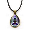 Yoga Theme Alloy Teardrop Pendant Necklace with Wax Rope for Women CHAK-PW0001-007H-1
