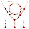 Siam Rhinestone Rose Flower Dangle Stud Earrings & Link Chain Bracelet & Lariat Necklace SJEW-AN0001-13-1