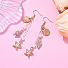 304 Stainless Steel Starfish with Shell Shape Dangle Earrings EJEW-YW00012-04-1