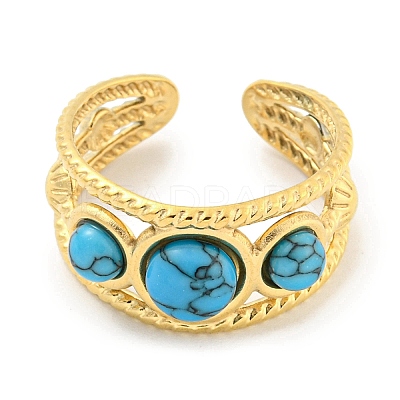 Ion Plating(IP) 304 Stainless Steel Synthetic Turquoise Cuff Rings G-Z056-06G-05-1