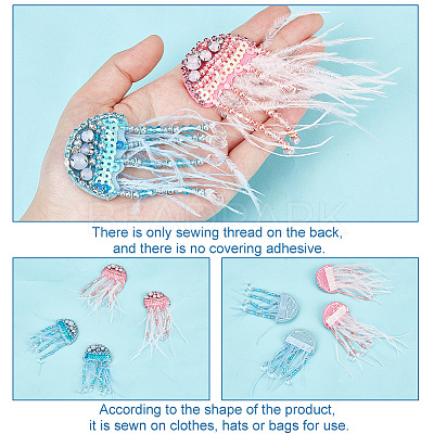 4Pcs 2 Colors Jellyfish Handmade Beaded Appliques PATC-GA0001-12-1