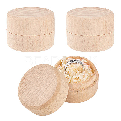 Round Beechwood Jewelry Storage Gift Box with Lid CON-WH0085-57-1