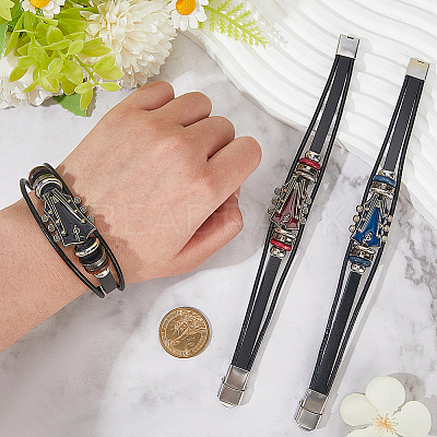 3Pcs 3 Colors Alloy & Leather Cord Bracelets for Men Women BJEW-CL0001-25-1