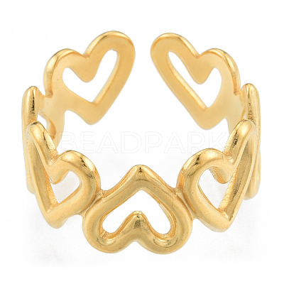 Ion Plating(IP) 304 Stainless Steel Hollow Heart Cuff Rings RJEW-N038-124LG-1