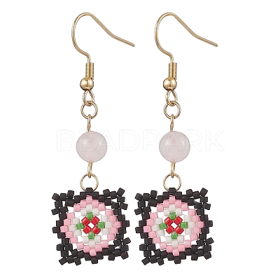 Handmade Glass Seed Beaded Window Lattice Pattern Dangle Earrings EJEW-MZ00560-02-1