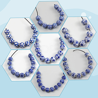 60Pcs 10 Styles Handmade Blue and White Porcelain Beads Strands PORC-PA0001-41-1